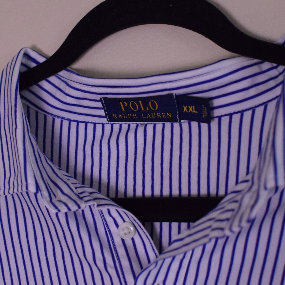*NWOT* Men's Ralph Lauren Polo White & Blue Striped Soft Polo Shirt - Size XXL - Picture 4 of 5
